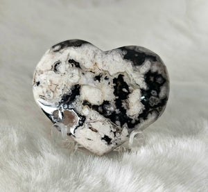 Black Sakura Agate (heart-shaped with druzy) 2A