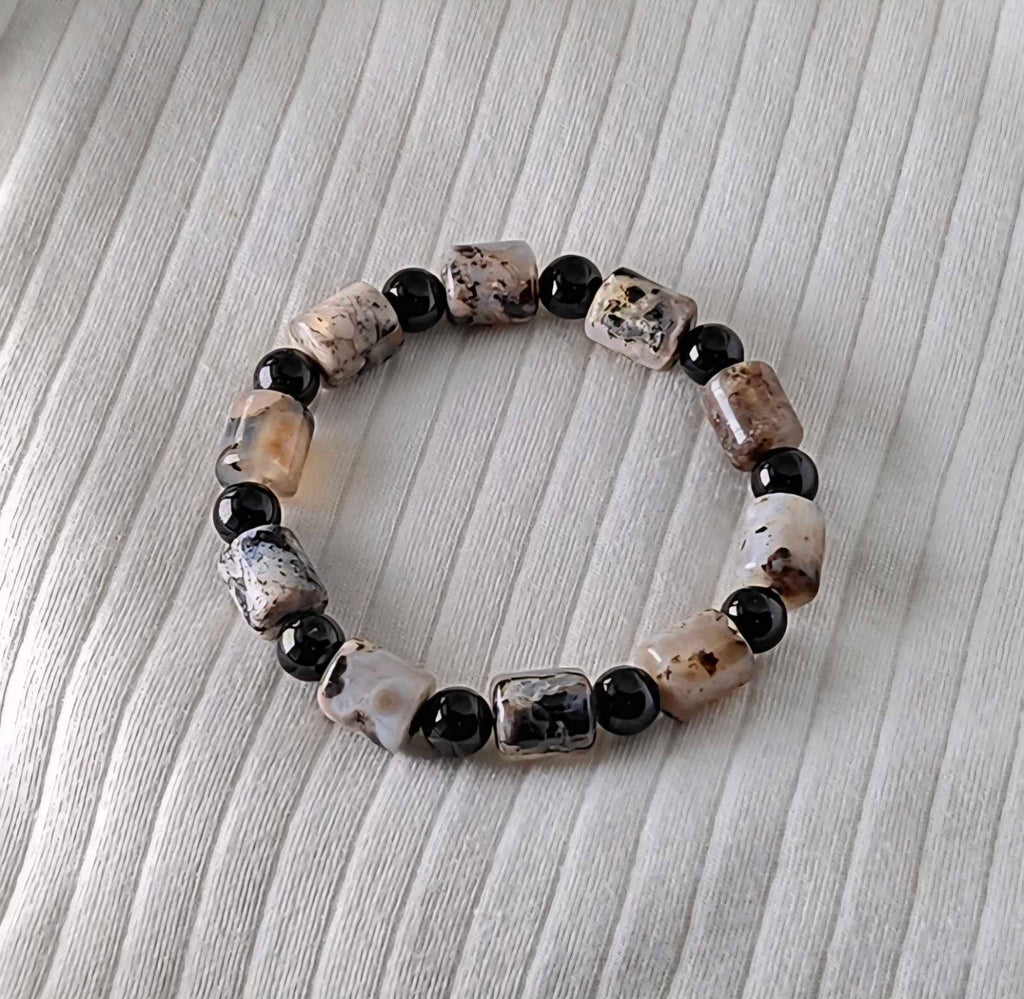 Black Sakura Agate barrel bracelet