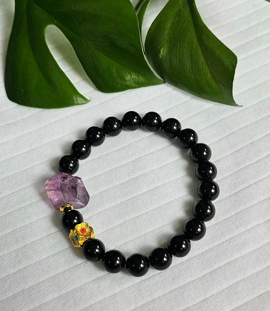 Black Tourmaline with Amethyst bracelet (8mm)