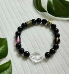 Black Tourmaline with Clear Quartz, Rainbow Flourite and Black Agate bracelet