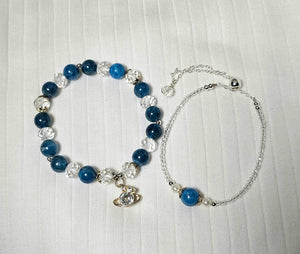 Blue Apatite and Clear Quartz pair bracelet