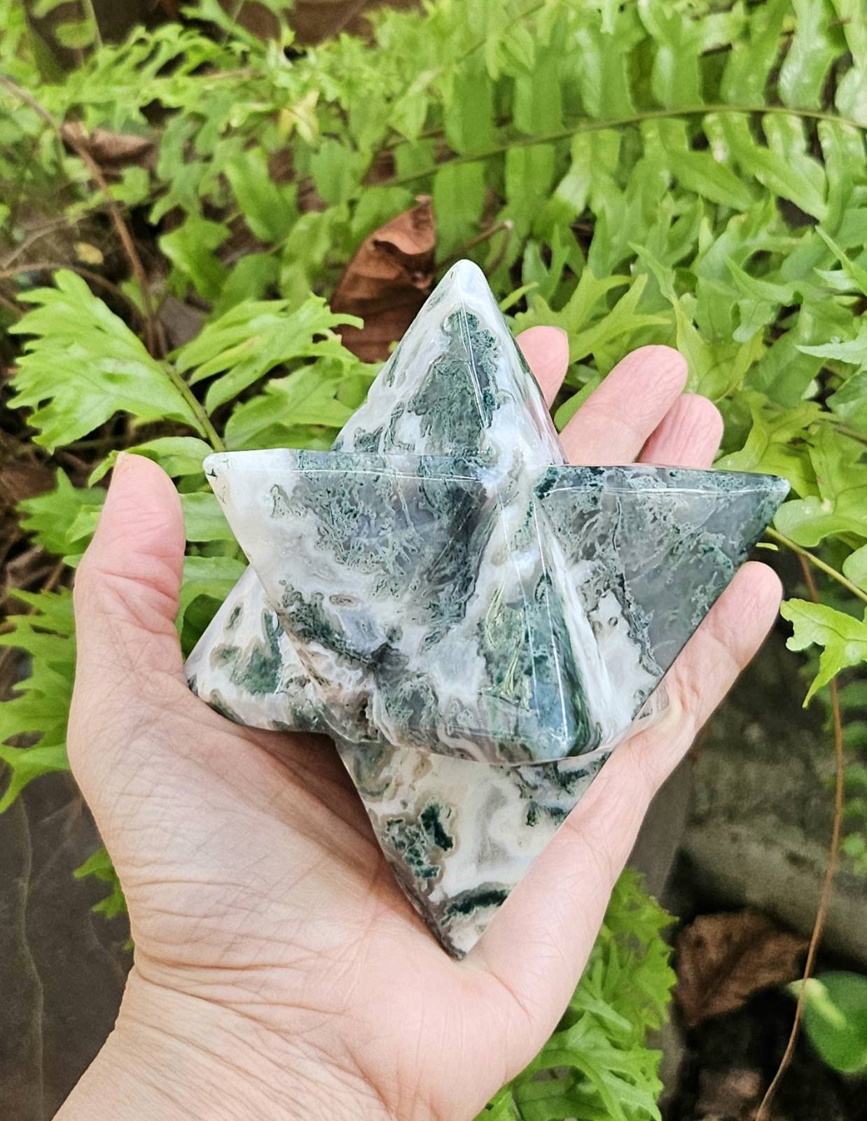 Large Merkaba in Moss Agate