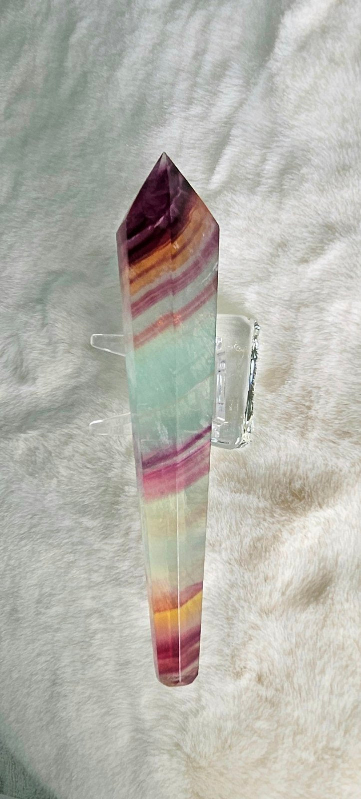 Rainbow Flourite six-sided wand 1A