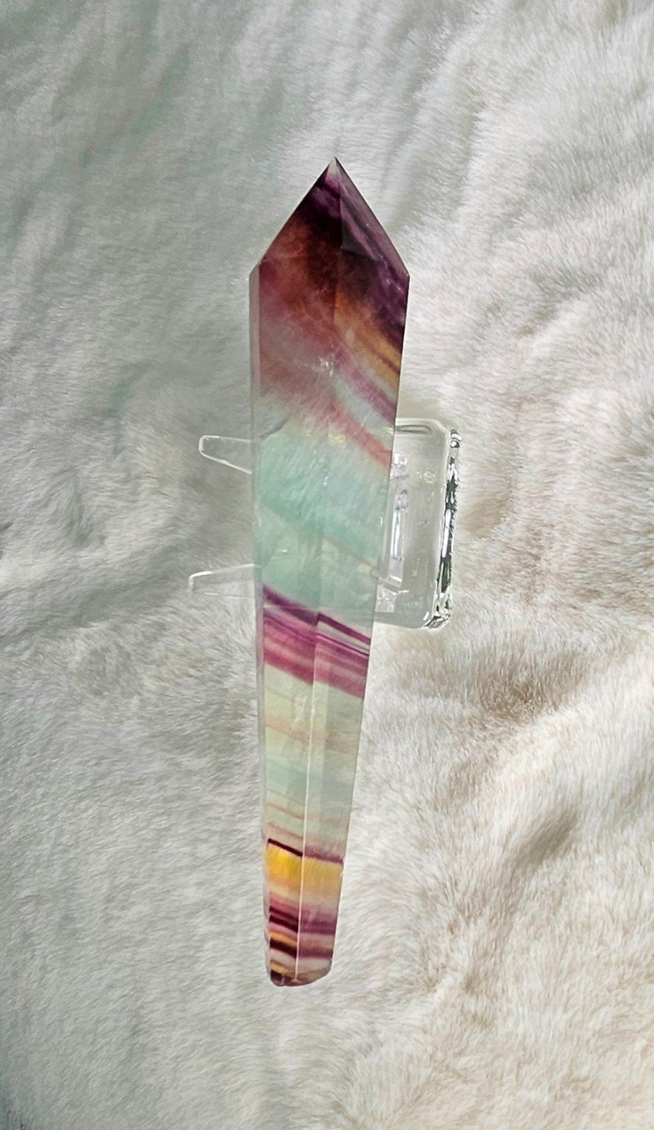 Rainbow Flourite six-sided wand 1A