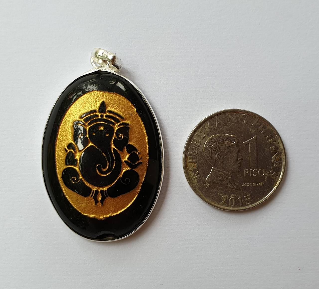 Lord Ganesha Black Obsidian pendant (handmade) - IndigoCrystals