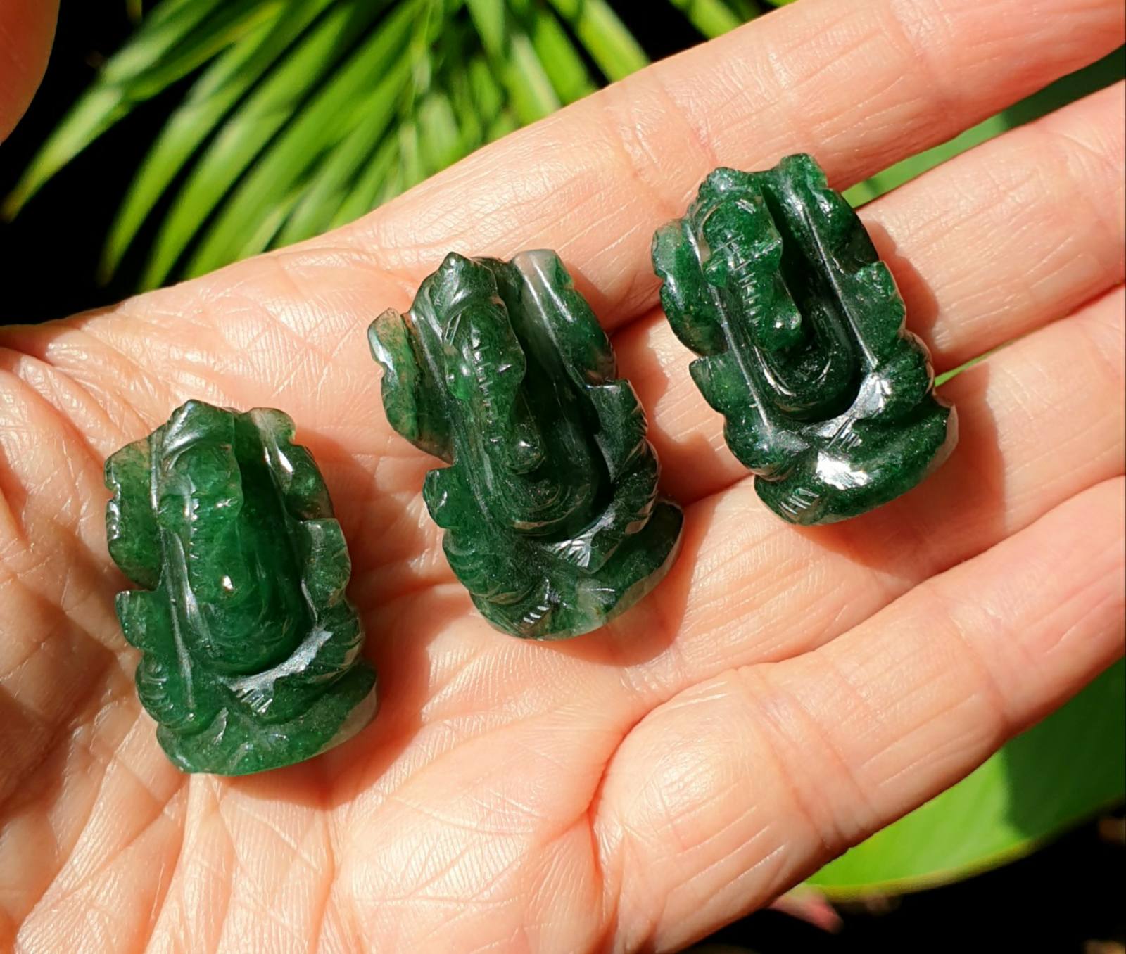 Hand-carved miniature Green Aventurine Lord Ganesha figure