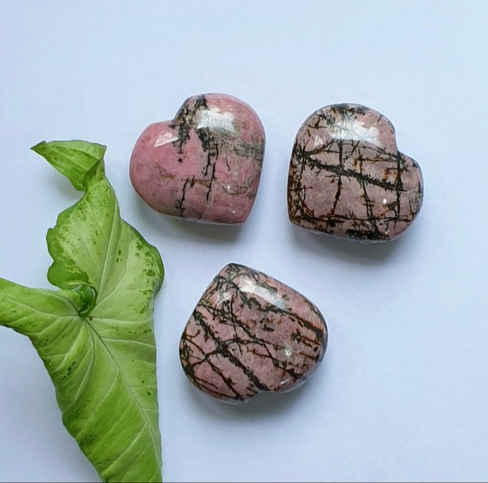 Rhodonite hearts (hand-carved)