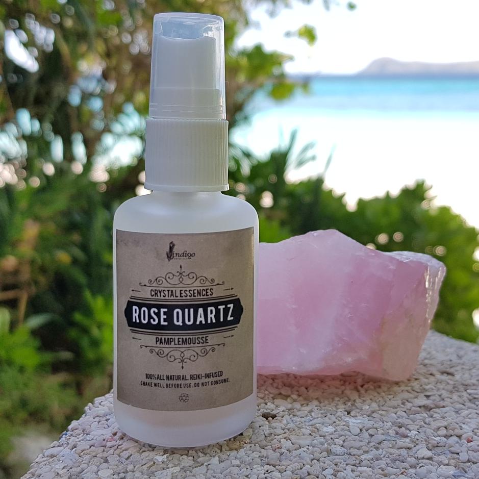 Rose Quartz and Pamplemousse Face and Body mist (with real Rose Quartz crystals inside) - IndigoCrystals